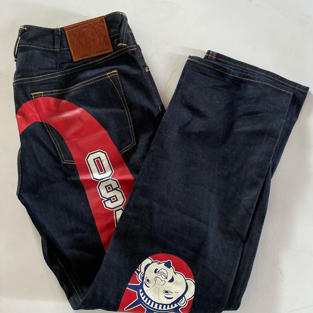 Evisu NYC Dark Blue Jeans with Red Accents - Picture 2 of 5